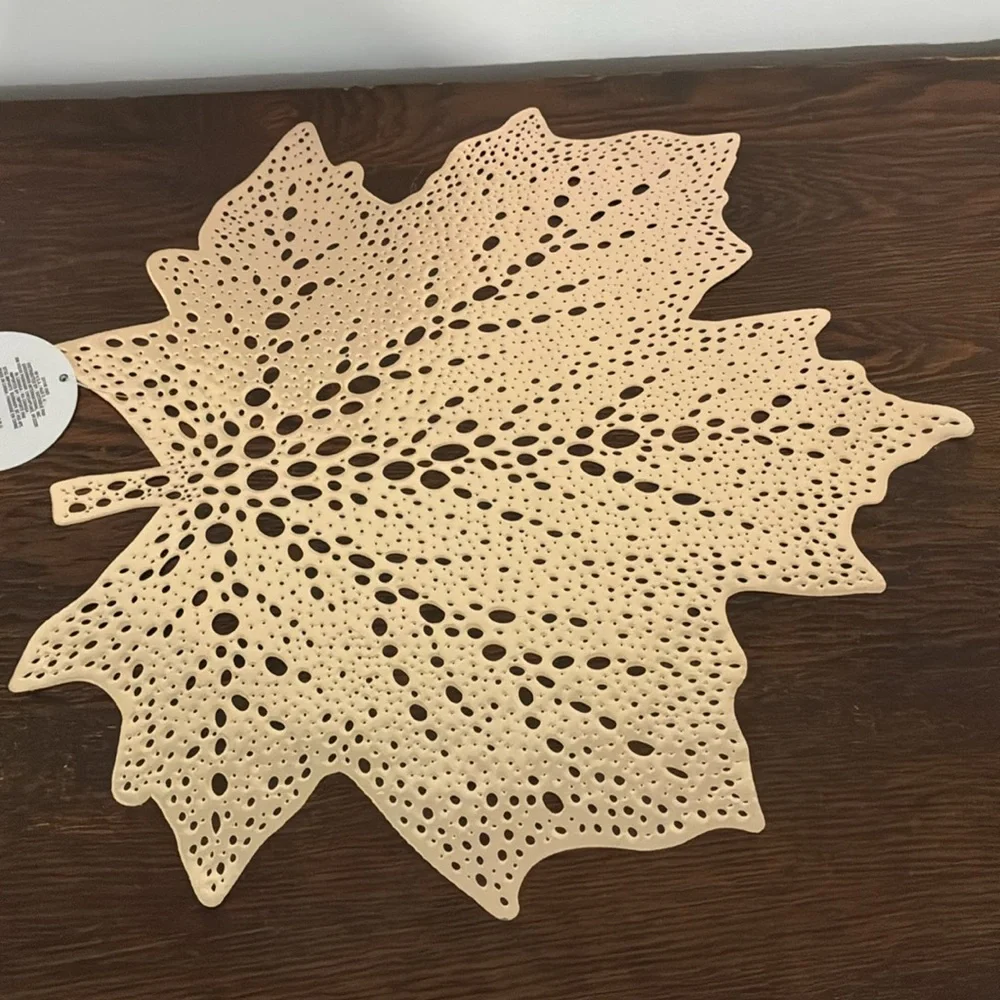 NWT- Set of 4- Metallic Gold- Fall Maple Leaf Shaped Cutout Placemats